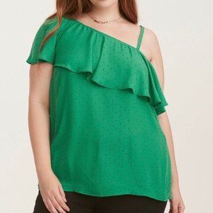 Torrid green ruffle one shoulder blouse 1XL 1 plus